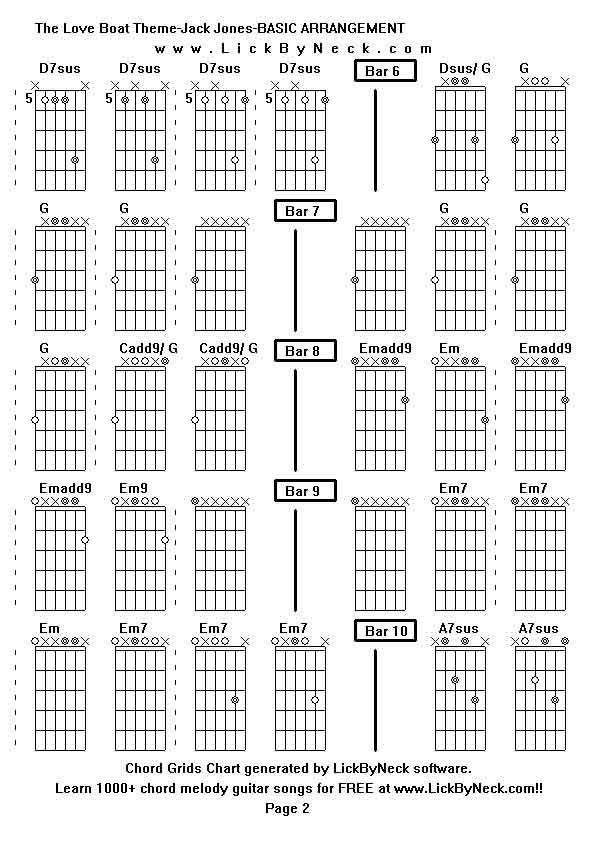 Chord Grids Chart of chord melody fingerstyle guitar song-The Love Boat Theme-Jack Jones-BASIC ARRANGEMENT,generated by LickByNeck software.